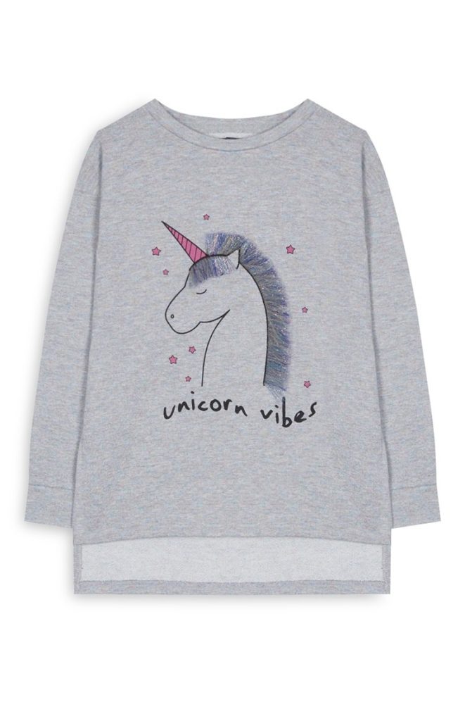 Jersey gris de unicornio de niña pequeña