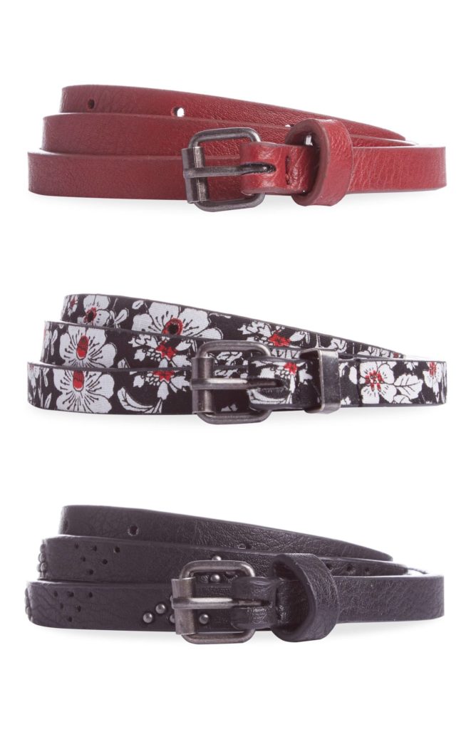 Pack 3 cinturones finos: negro flor rojo