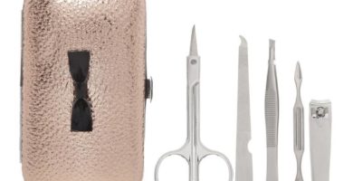 Kit de manicura tono oro rosa con lazo