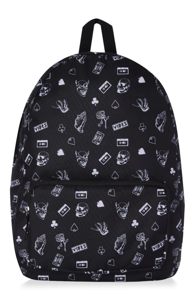 Mochila negra estampada