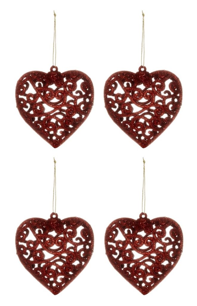 Pack de 4 corazones colgantes rojos