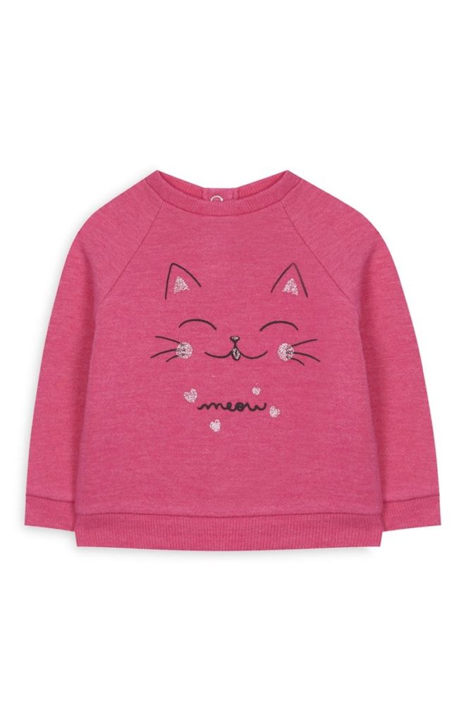 Suéter de gato rosa de bebé niña