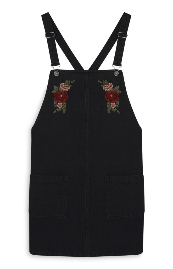 Vestido negro bordado Dungaree