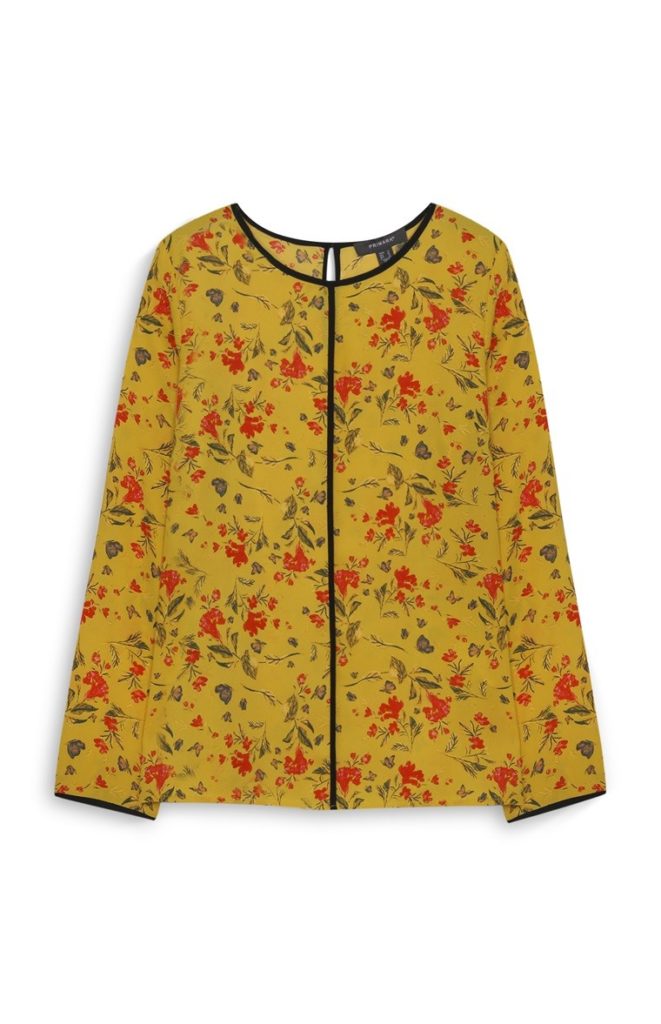 Blusa Estampada Floral color Mostaza para mujer