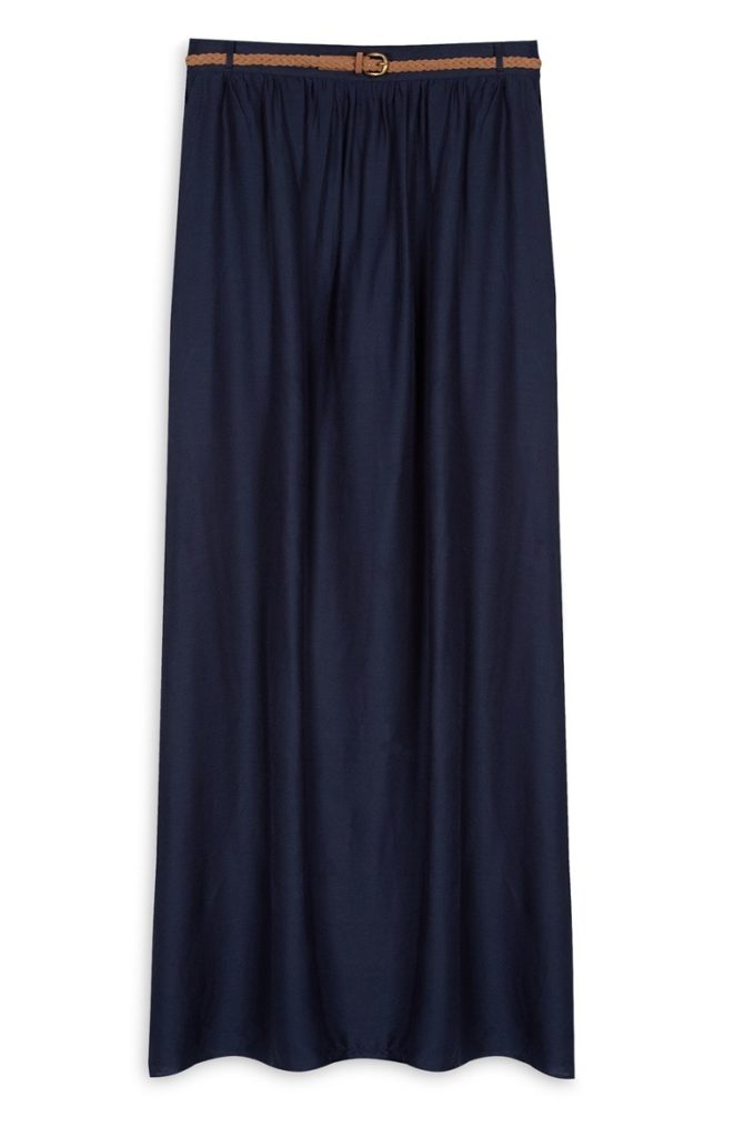 Falda larga azul marino con cinturón