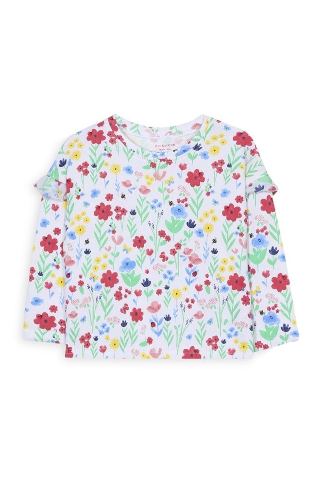 Top con volantes estampado floral para niña