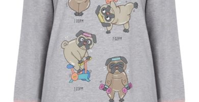 Camisón Manga Larga de Pijama Gris con Pugs