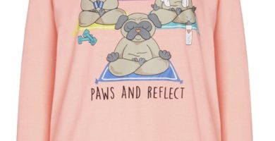 Suéter Manga Larga de Pijama Rosado con Pugs