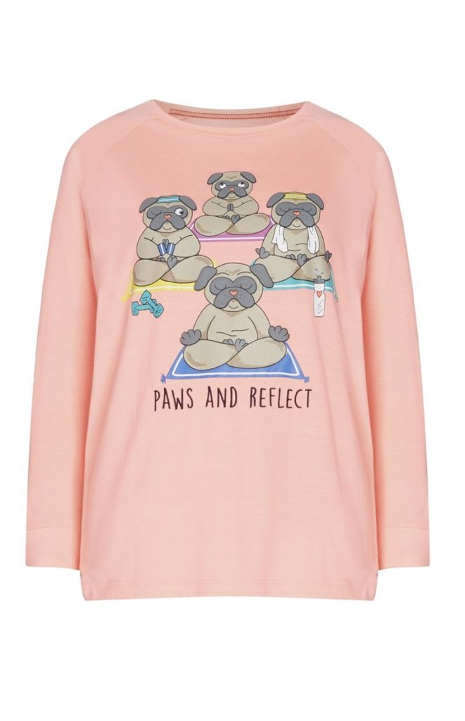 Suéter Manga Larga de Pijama Rosado con Pugs