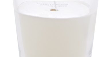 Vela vaso de chupito blanca de vainilla